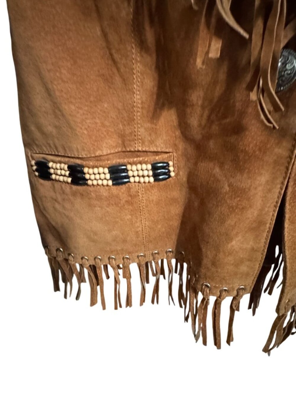 Cripple Creek Womens Western Suede Fringe Jacket Beaded Trim Brown XL 23" Vintag - Picture 7 of 14
